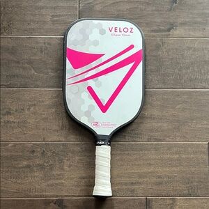 VELOZ Ellipse 13mm Pickleball Paddle - White & Hot Pink Fuschia